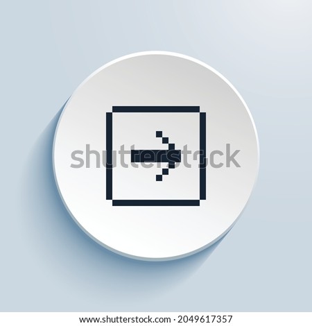 arrow right square pixel art icon design. Button style circle shape isolated on white background. Vector illustration