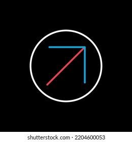 Vector superior derecho de flecha aislado en el icono de fondo negro. Signo de navegación. Símbolo gráfico del sitio web de viajes y turismo y diseño de aplicaciones, logotipo, aplicación, interfaz de usuario