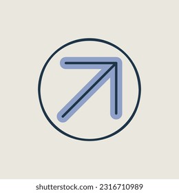Icono aislado del vector superior derecho de flecha. Signo de navegación. Símbolo gráfico del sitio web de viajes y turismo y diseño de aplicaciones, logotipo, aplicación, interfaz de usuario