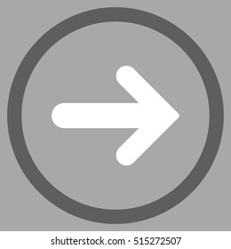 Arrow Right vector bicolor rounded icon. Image style is a flat icon symbol inside a circle, dark gray and white colors, silver background.