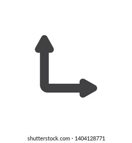 Arrow right and up vector icon. filled flat sign for mobile concept and web design. Double angle arrows glyph icon. Symbol, logo illustration. Vector graphics