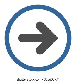 Arrow Right vector icon. This rounded flat symbol is drawn with cobalt and gray colors on a white background.
