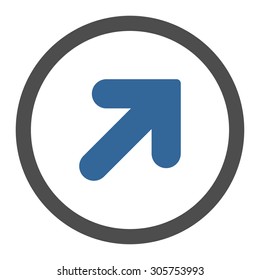 Arrow Up Right vector icon. This rounded flat symbol is drawn with cobalt and gray colors on a white background.