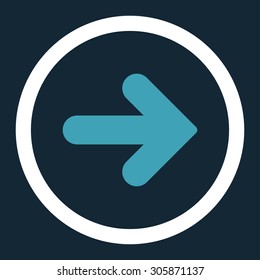 Arrow Right vector icon. This rounded flat symbol is drawn with blue and white colors on a dark blue background.