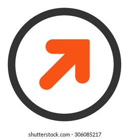 Arrow Up Right vector icon. This rounded flat symbol is drawn with orange and gray colors on a white background.