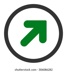 Arrow Up Right vector icon. This rounded flat symbol is drawn with green and gray colors on a white background.