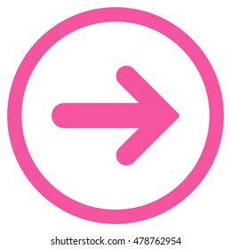 Arrow Right vector rounded icon. Image style is a flat icon symbol inside a circle, pink color, white background.