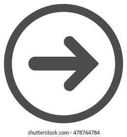 Arrow Right vector rounded icon. Image style is a flat icon symbol inside a circle, gray color, white background.