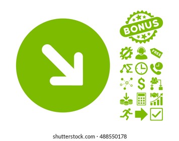 Arrow Right-Down pictograph with bonus design elements. Vector illustration style is flat iconic symbols, eco green color, white background.