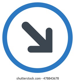Arrow Right-Down vector bicolor rounded icon. Image style is a flat icon symbol inside a circle, smooth blue colors, white background.