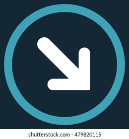 Arrow Right-Down vector bicolor rounded icon. Image style is a flat icon symbol inside a circle, blue and white colors, dark blue background.