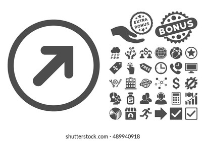 Arrow Right-Up icon with bonus design elements. Vector illustration style is flat iconic symbols, gray color, white background.