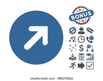 Arrow Right-Up icon with bonus icon set. Vector illustration style is flat iconic bicolor symbols, cobalt and gray colors, white background.
