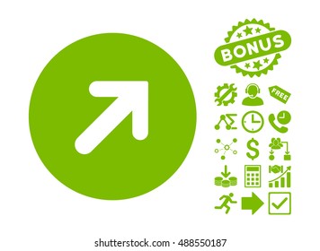 Arrow Right-Up pictograph with bonus images. Vector illustration style is flat iconic symbols, eco green color, white background.