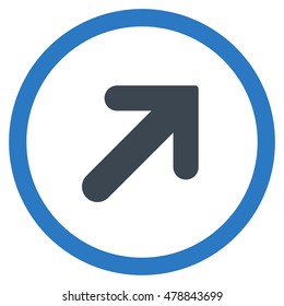 Arrow Right-Up vector bicolor rounded icon. Image style is a flat icon symbol inside a circle, smooth blue colors, white background.