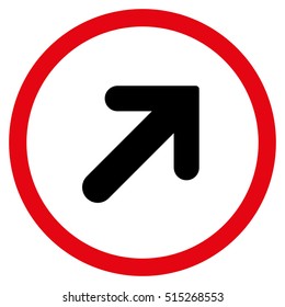 Arrow Right-Up vector bicolor rounded icon. Image style is a flat icon symbol inside a circle, intensive red and black colors, white background.