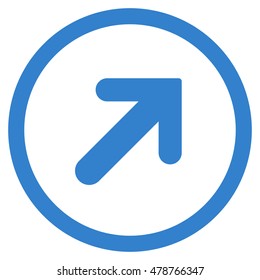 Arrow Right-Up vector rounded icon. Image style is a flat icon symbol inside a circle, cobalt color, white background.