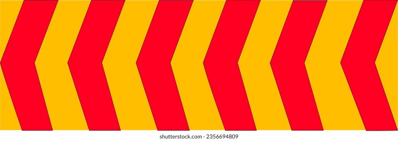 Arrow road red sign. Warning striped arrow. Safety type.