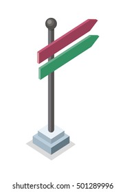 Arrow Road Sign vector illustration in isometric projection. Direction sign picture for web page, app, icons, infographics, logotype design. Isolated on white background.  