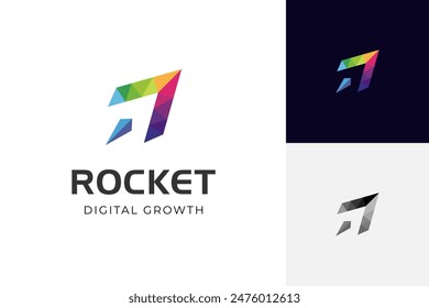 Arrow up rocket logo design, fast growth up symbol for digital tech business logo concept