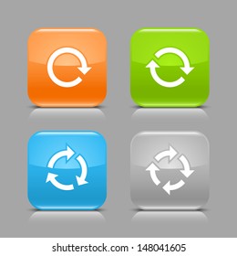 Arrow rotate, repeat, reload, refresh sign on glossy rounded square icon web internet button with shadow and reflection on gray background (set 02). Vector illustration design element 8 eps