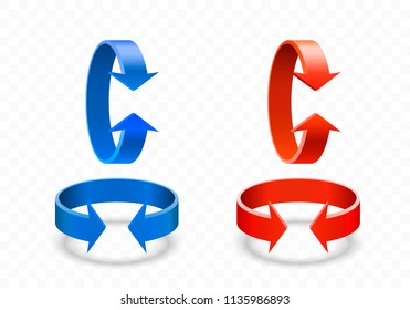 Arrow rotation 3d art info red blue color on a transparent background. Vector illustration
