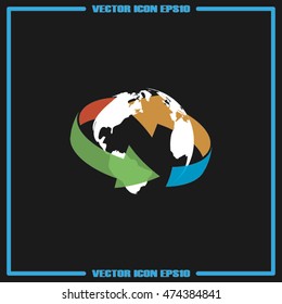 Arrow rotation around the earth icon vector eps10.