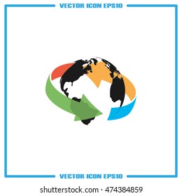 Arrow rotation around the earth icon vector eps10.