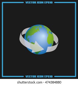 Arrow rotation around the earth icon vector eps10.