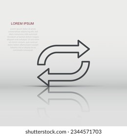 Arrow rotation icon in flat style. Sync action vector illustration on white isolated background. Refresh button business concept.