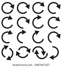 Arrow rotation icons. Circular arrows. Various directions. Vector illustration.