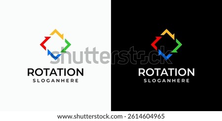 Arrow rotation vector logo design in a rectangular shape with a modern, simple, clean and abstract style. Icon for business, technology, shipping and personal branding.