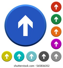 Up arrow round color beveled buttons with smooth surfaces and flat white icons