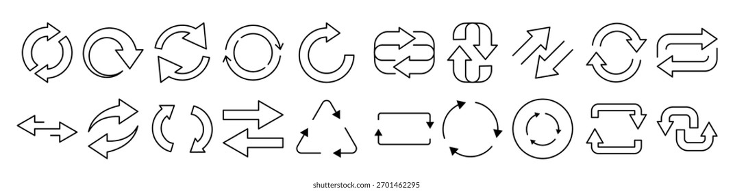 Pacote de Ícones de Linha Arredondada de Seta. Outline Signs para Gráficos e Web Design, Apps, Anúncios, Vários Cartões 
