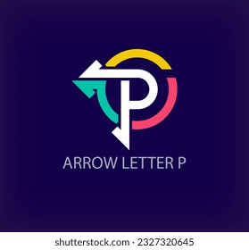 Arrow round logo design from creative letter P. Unique colorful arrow corporate company logo. Company initials corporate vector.