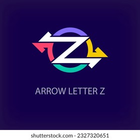 Arrow round logo design from creative letter Z. Unique colorful arrow corporate company logo. Company initials corporate vector.