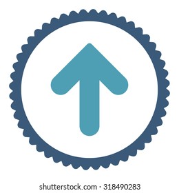 Arrow Up round stamp icon. This flat vector symbol is drawn with cyan and blue colors on a white background.