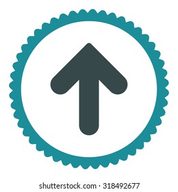 Arrow Up round stamp icon. This flat vector symbol is drawn with soft blue colors on a white background.