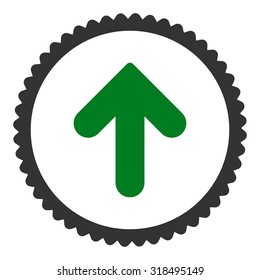 Arrow Up round stamp icon. This flat vector symbol is drawn with green and gray colors on a white background.