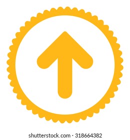 Arrow Up round stamp icon. This flat vector symbol is drawn with yellow color on a white background.