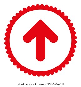 Arrow Up round stamp icon. This flat vector symbol is drawn with red color on a white background.
