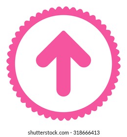 Arrow Up round stamp icon. This flat vector symbol is drawn with pink color on a white background.