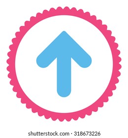 Arrow Up round stamp icon. This flat vector symbol is drawn with pink and blue colors on a white background.