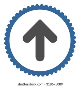 Arrow Up round stamp icon. This flat vector symbol is drawn with cobalt and gray colors on a white background.