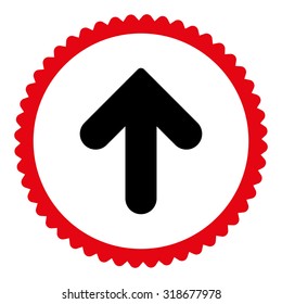 Arrow Up round stamp icon. This flat vector symbol is drawn with intensive red and black colors on a white background.
