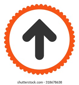 Arrow Up round stamp icon. This flat vector symbol is drawn with orange and gray colors on a white background.