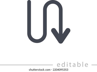 arrow rounded zigzag down, line editable icon for web design