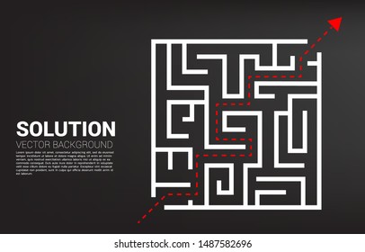 Arrow with route path to exit the maze. Business concept for problem solving and solution strategy