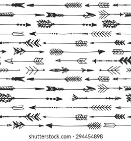 Arrow Rustic Seamless Pattern. Hand Drawn Vintage Vector Background. Decorative Design Illustration.