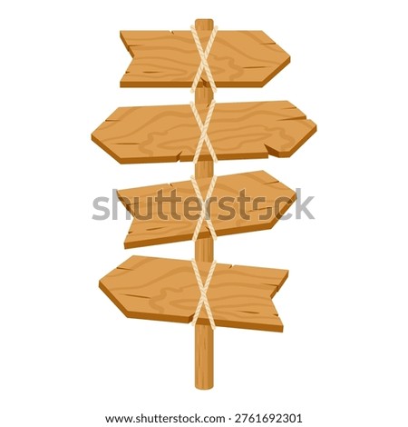Arrow rustic sign board. Wooden pathfinding sign, direction sign border flat vector illustration. Wood sign board isolated on white background